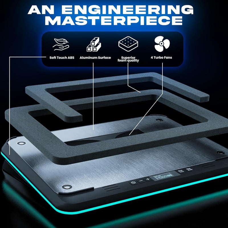 KLIM Turbofrost - Gaming Laptop Cooling Pad - 4 Powerful Turbo Fans - 4 x 4000 RPM, Laptop Cooler 2 Power Modes USB-C/DC, Dynamic RGB, 4-Ports USB, Sealed Foam for Fast Cooling for Laptops up to 17in - Image 4